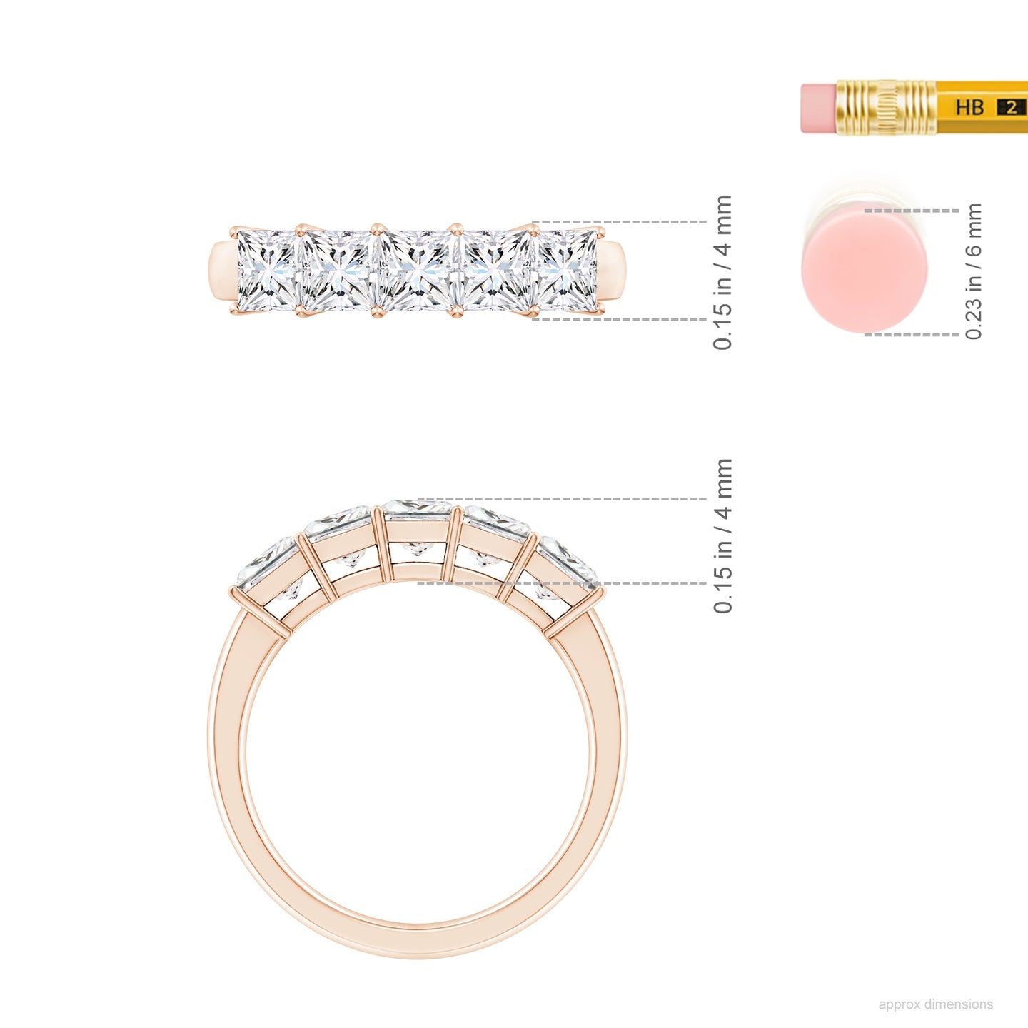 Five Stone Princess Cut Lab Grown Diamond Wedding Band