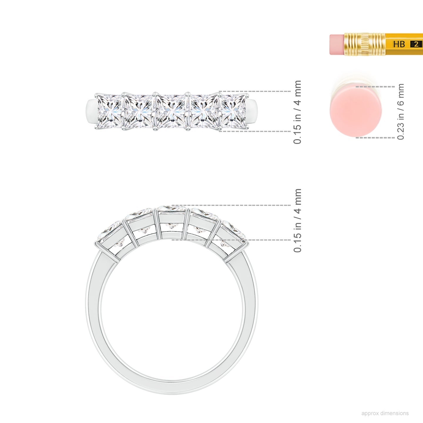Five Stone Princess Cut Lab Grown Diamond Wedding Band