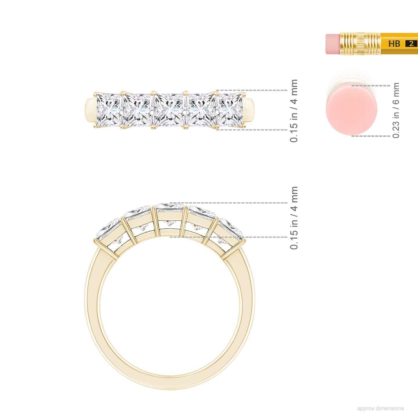 Five Stone Princess Cut Lab Grown Diamond Wedding Band