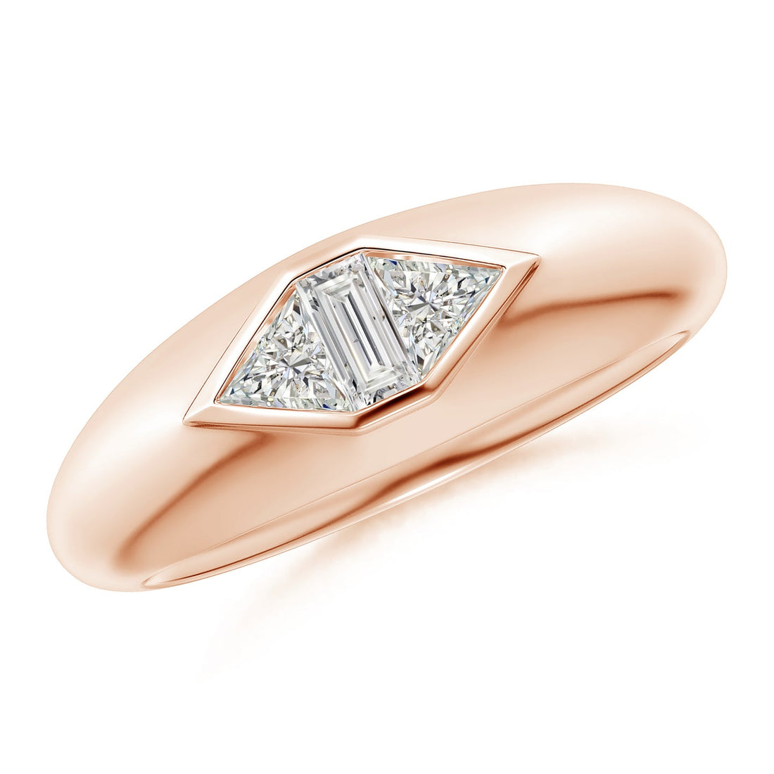 Bezel-Set Triangle And Baguette Diamond Signet Ring
