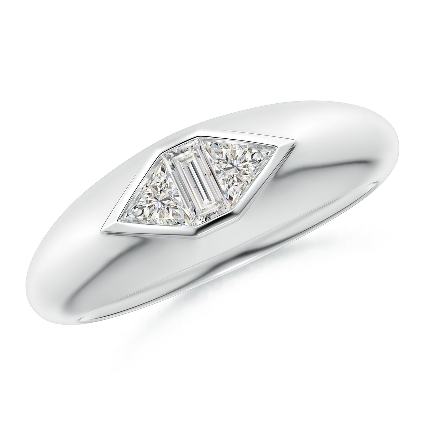 Bezel-Set Triangle And Baguette Diamond Signet Ring