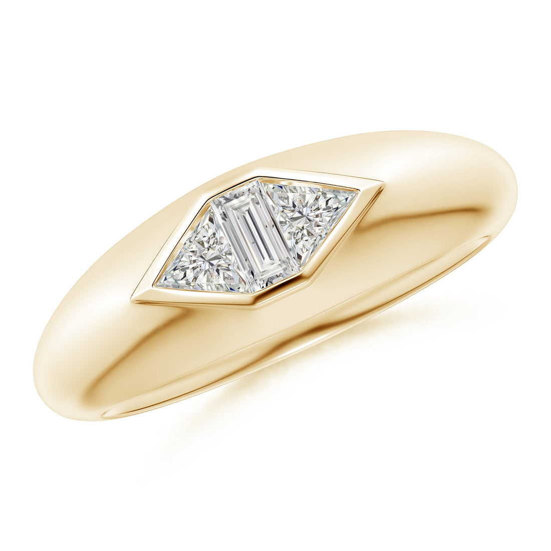 Bezel-Set Triangle And Baguette Diamond Signet Ring