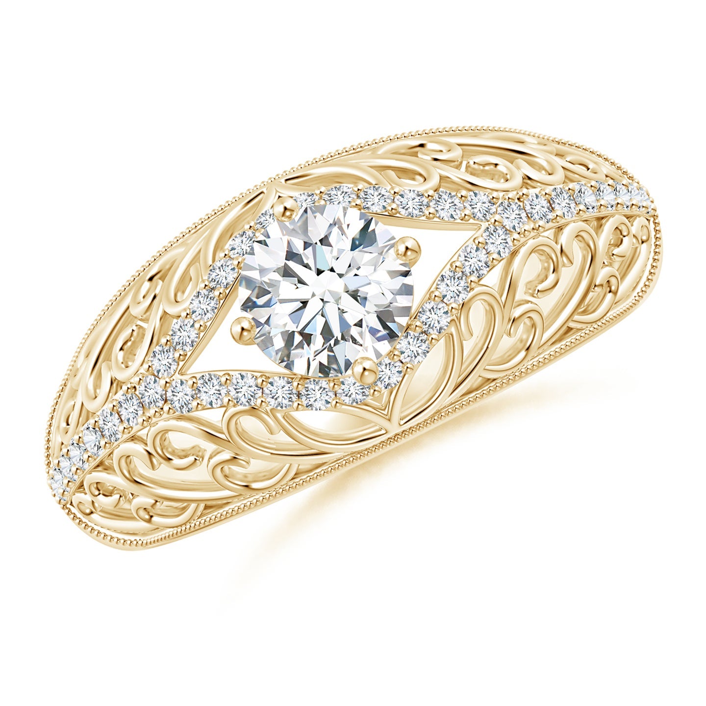 Ornate Vintage Diamond Filigree Engagement Ring