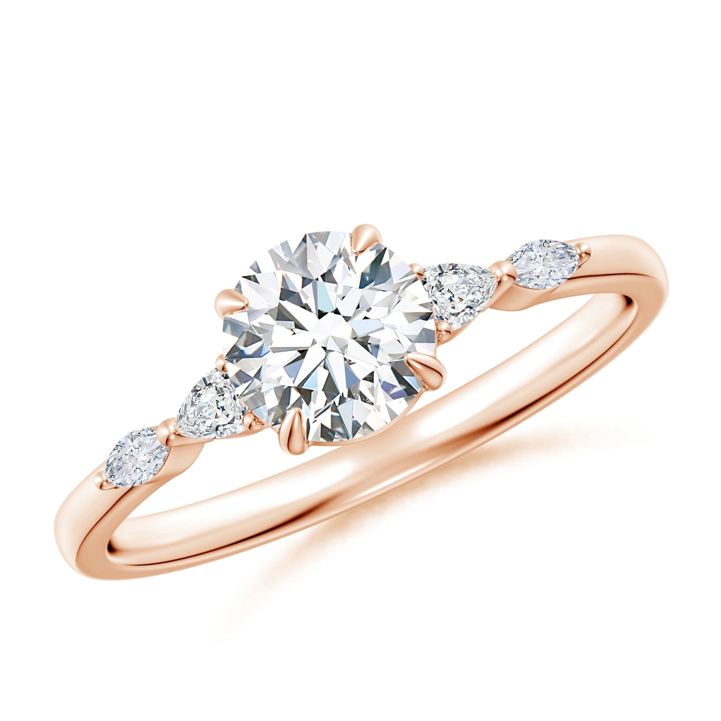 Round Brilliant Solitaire with Marquise & Pear Lab Grown Diamond Accent Engagement Ring