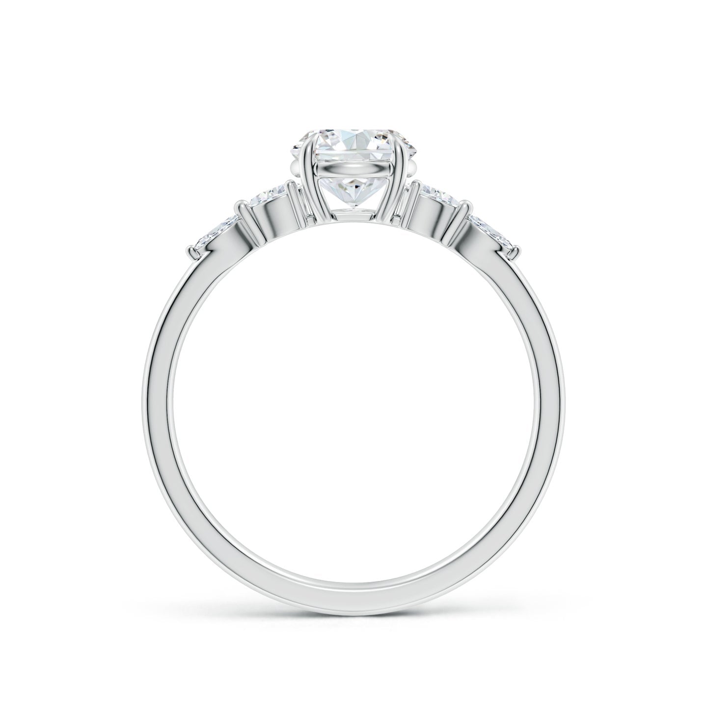 Round Brilliant Solitaire with Marquise & Pear Lab Grown Diamond Accent Engagement Ring
