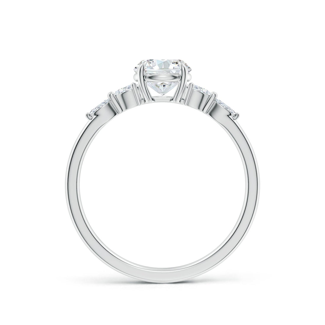 Round Brilliant Solitaire with Marquise & Pear Lab Grown Diamond Accent Engagement Ring