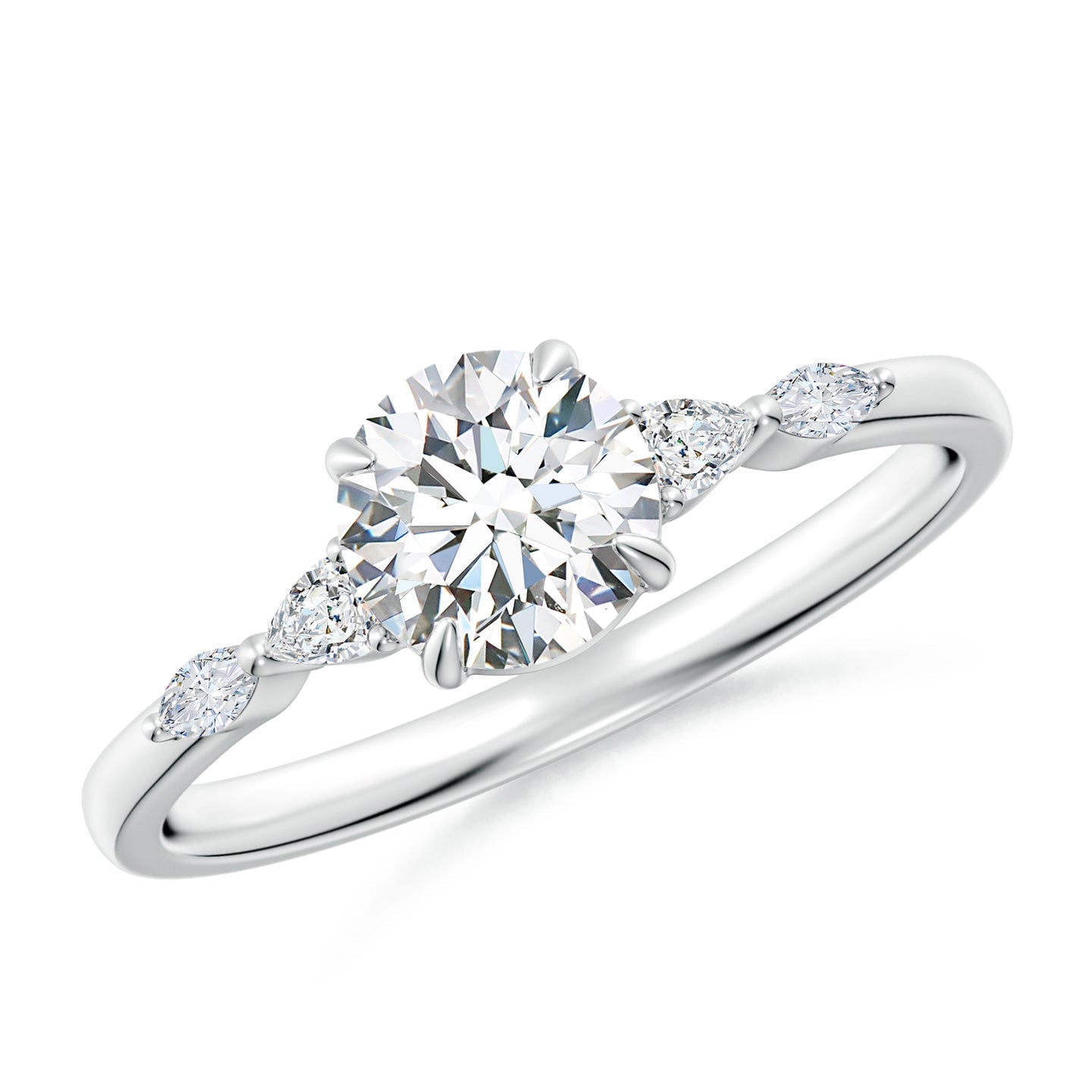Round Brilliant Solitaire with Marquise & Pear Lab Grown Diamond Accent Engagement Ring