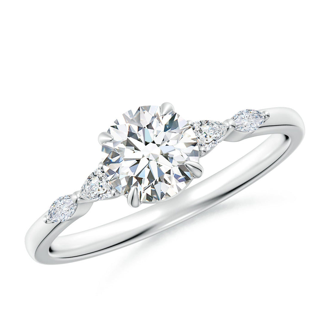Round Brilliant Solitaire with Marquise & Pear Lab Grown Diamond Accent Engagement Ring