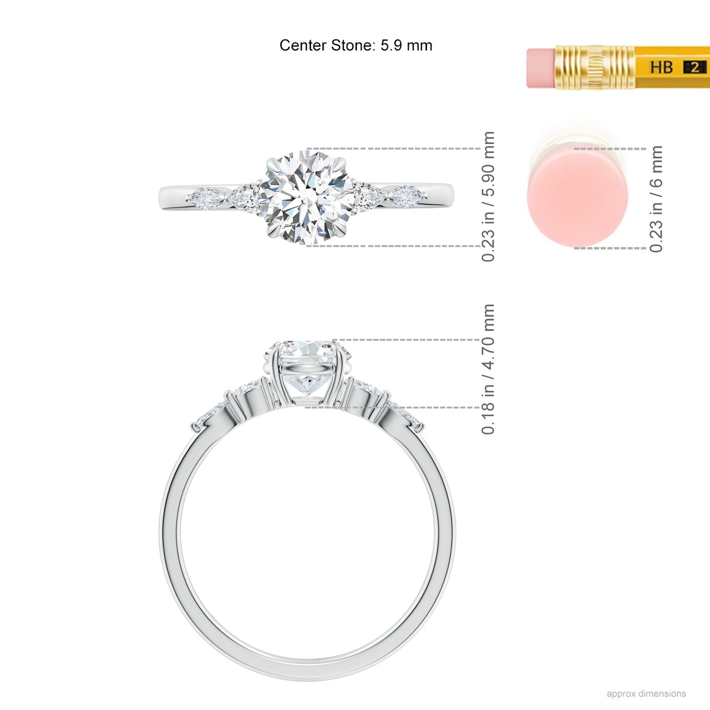 Round Brilliant Solitaire with Marquise & Pear Lab Grown Diamond Accent Engagement Ring