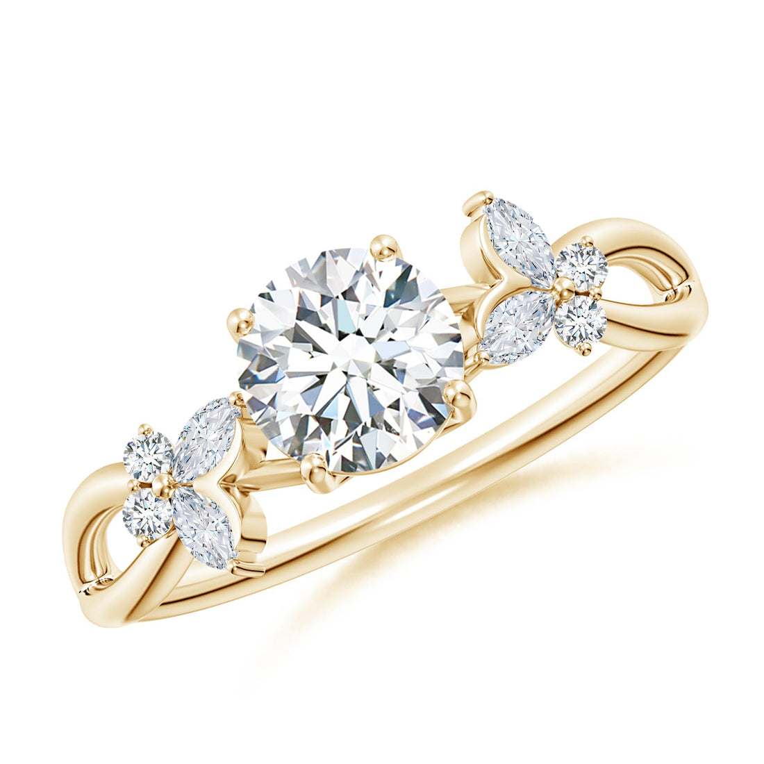 Floral Vine Round Brilliant Lab Grown Diamond Engagement & Wedding Ring