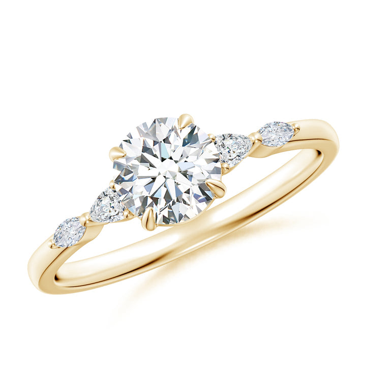 Round Brilliant Solitaire with Marquise & Pear Lab Grown Diamond Accent Engagement Ring