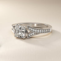Milgrain and Pavé V-Shank Asscher Diamond Engagement Ring