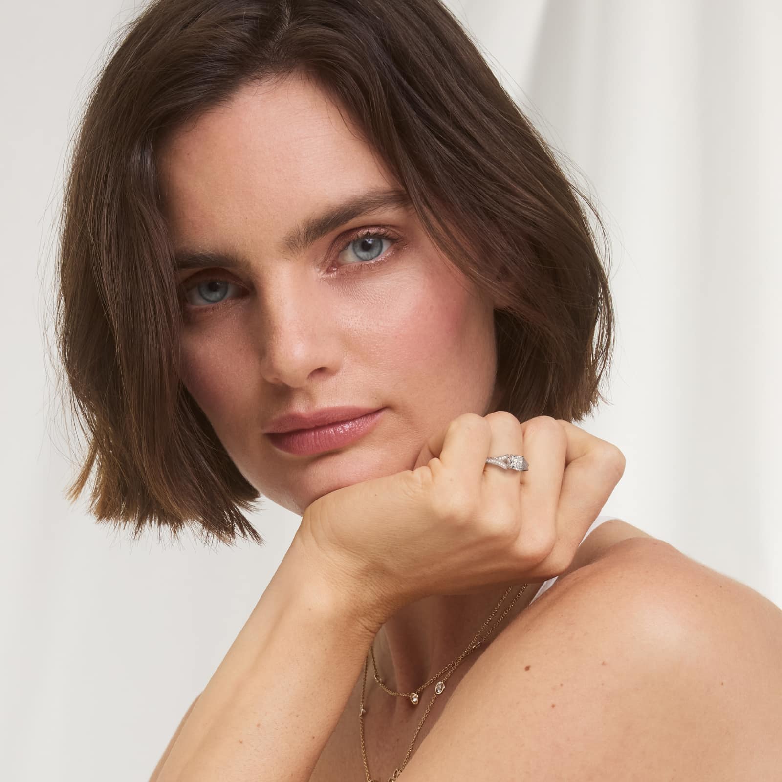 Milgrain and Pavé V-Shank Cushion Diamond Engagement Ring