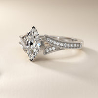 Milgrain and Pavé V-Shank Marquise Diamond Engagement Ring