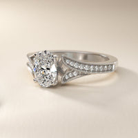 Milgrain and Pavé V-Shank Oval Diamond Engagement Ring