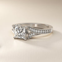 Milgrain and Pavé V-Shank Princess Diamond Engagement Ring