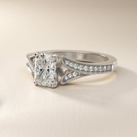 Milgrain and Pavé V-Shank Radiant Diamond Engagement Ring