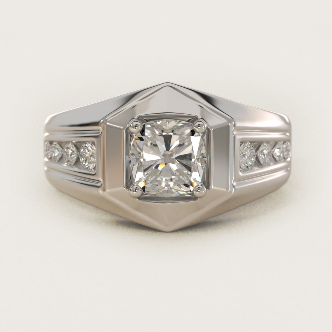 Hexagon-Cushion Cut Diamond Signet Ring