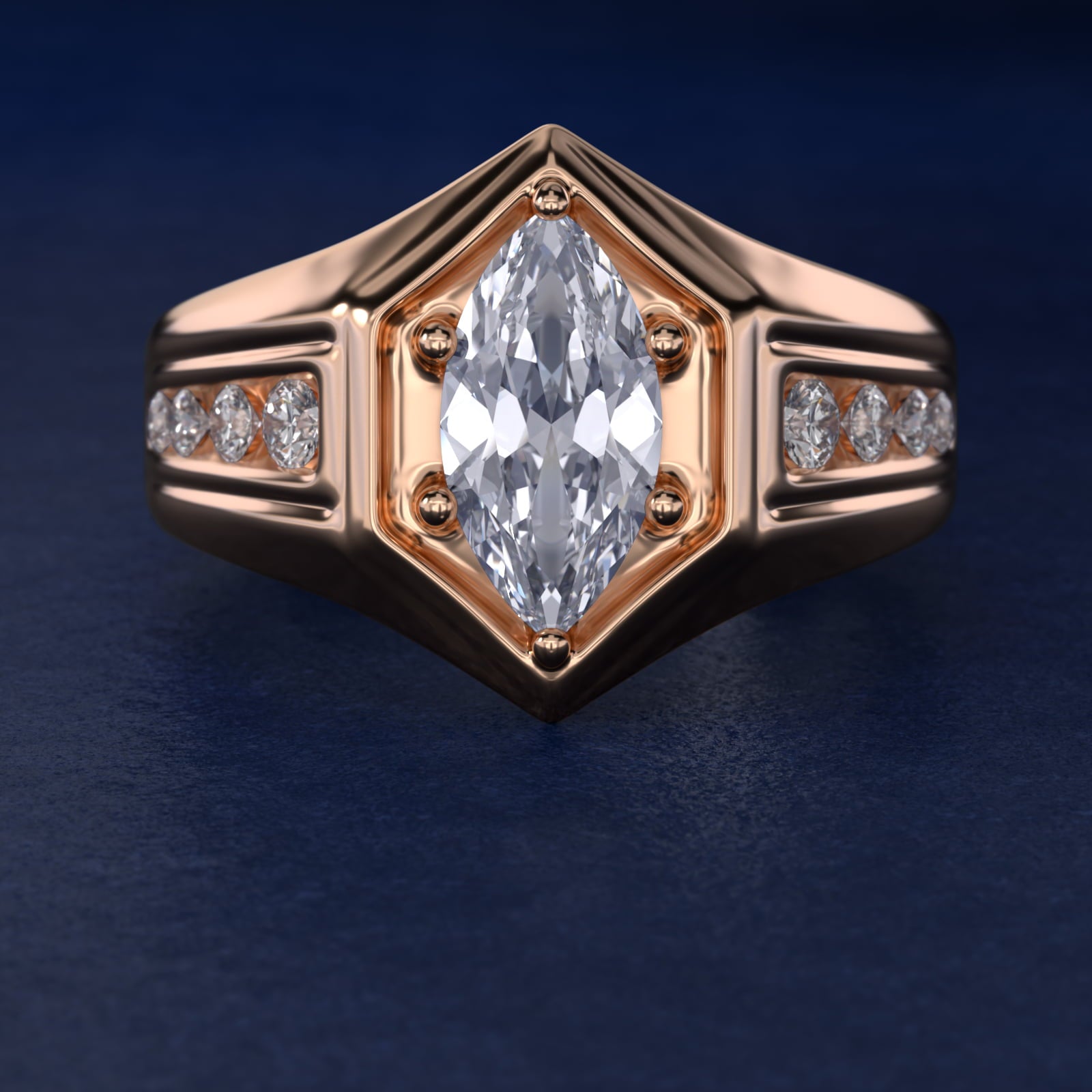 Hexagon – Marquise Cut Diamond Signet Ring