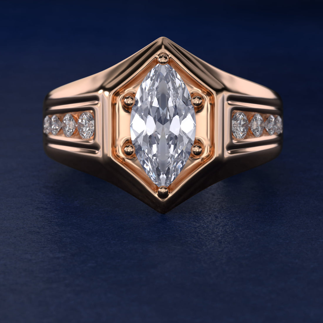 Hexagon – Marquise Cut Diamond Signet Ring