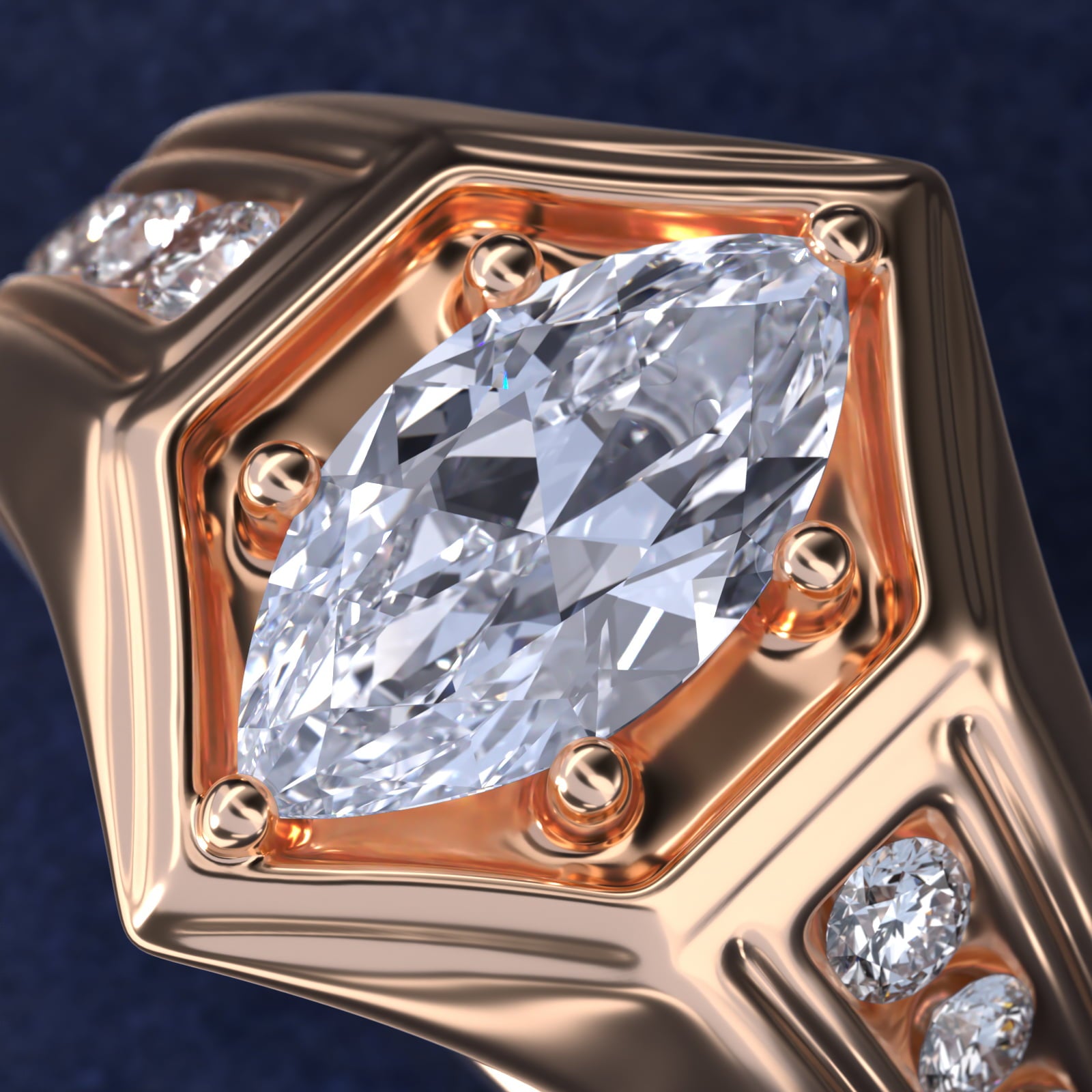 Hexagon – Marquise Cut Diamond Signet Ring