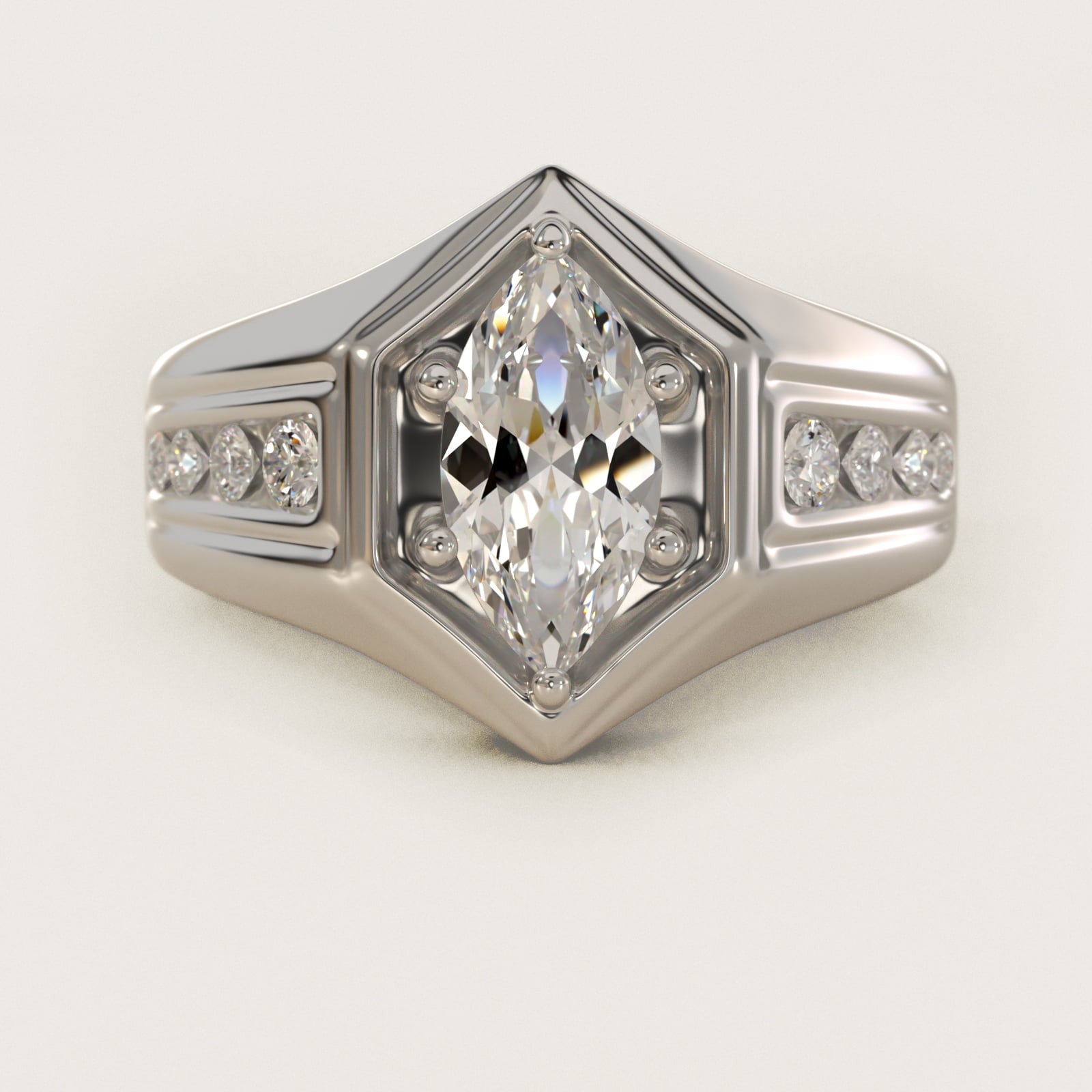 Hexagon – Marquise Cut Diamond Signet Ring