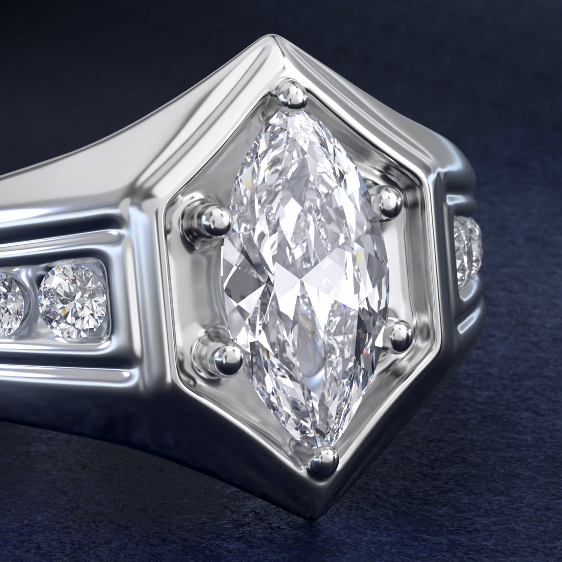 Hexagon – Marquise Cut Diamond Signet Ring