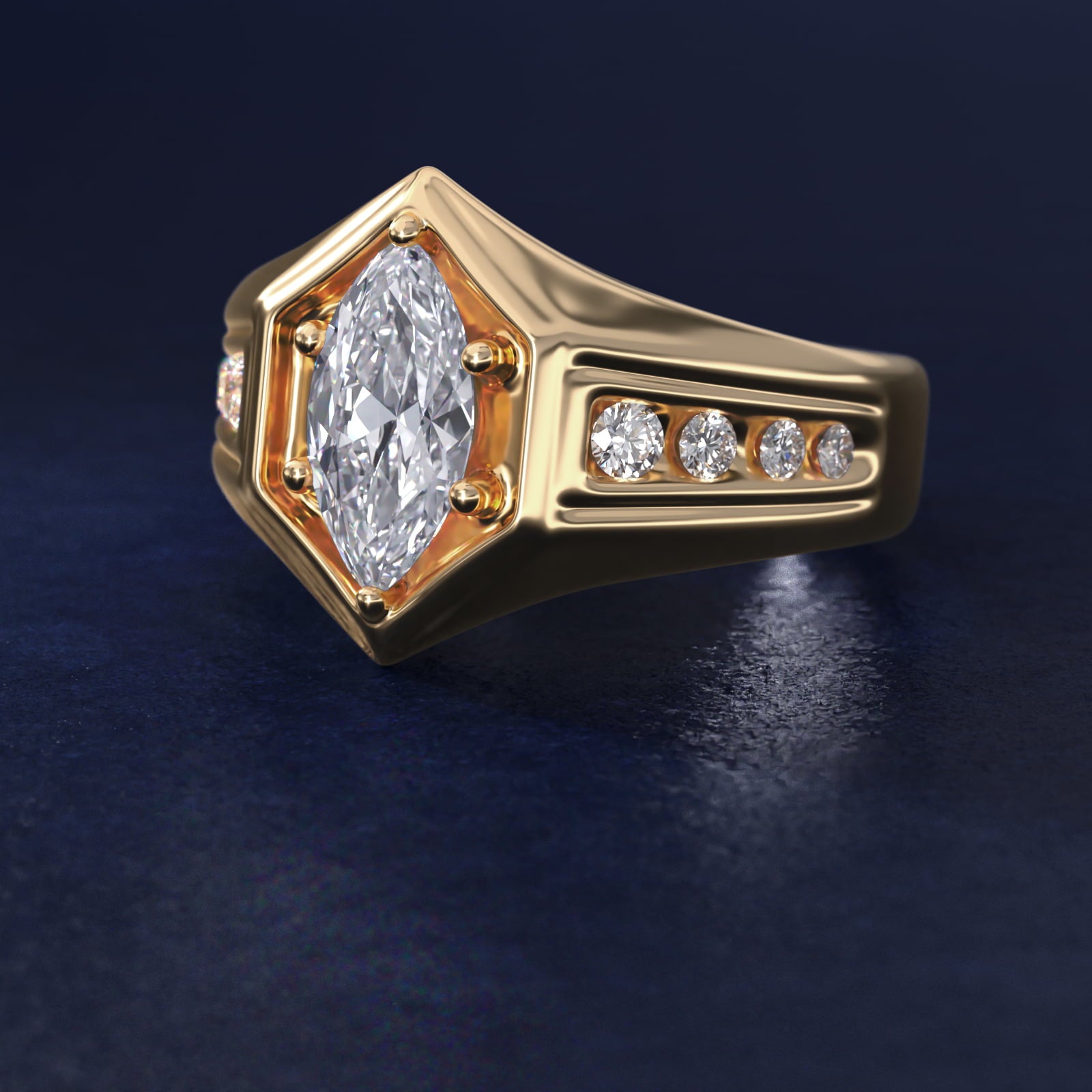Hexagon – Marquise Cut Diamond Signet Ring