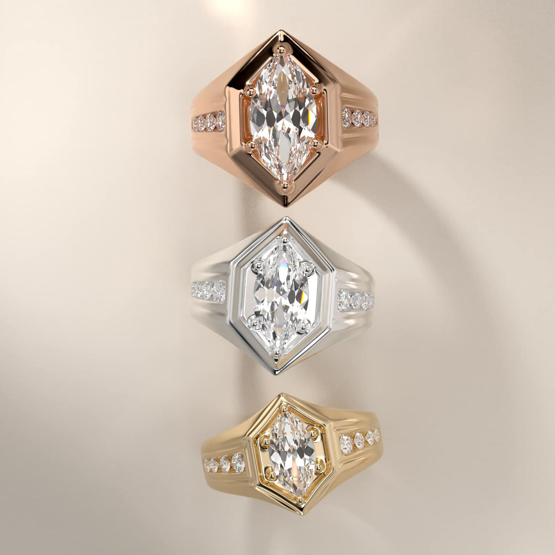 Hexagon – Marquise Cut Diamond Signet Ring