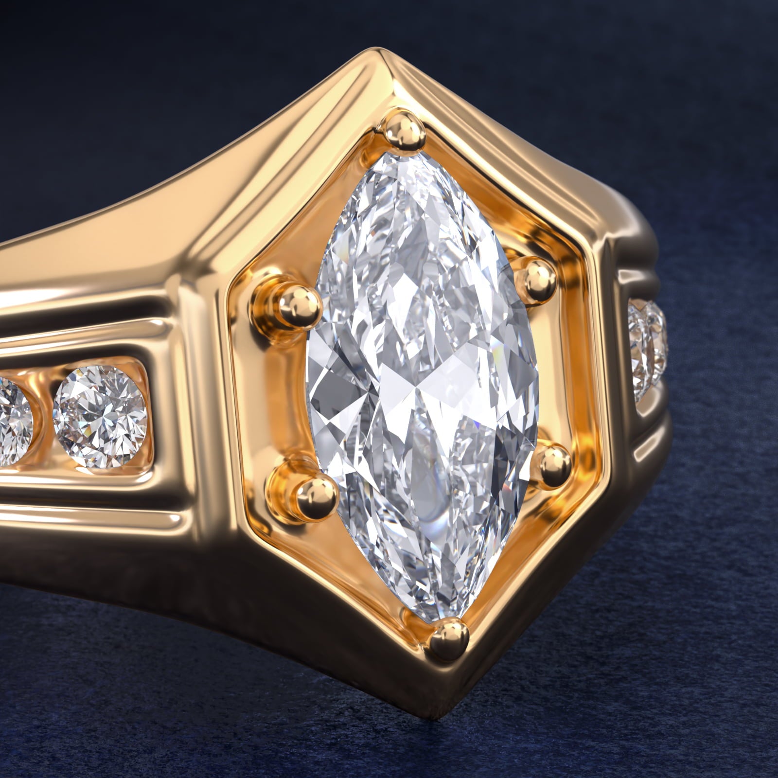 Hexagon – Marquise Cut Diamond Signet Ring