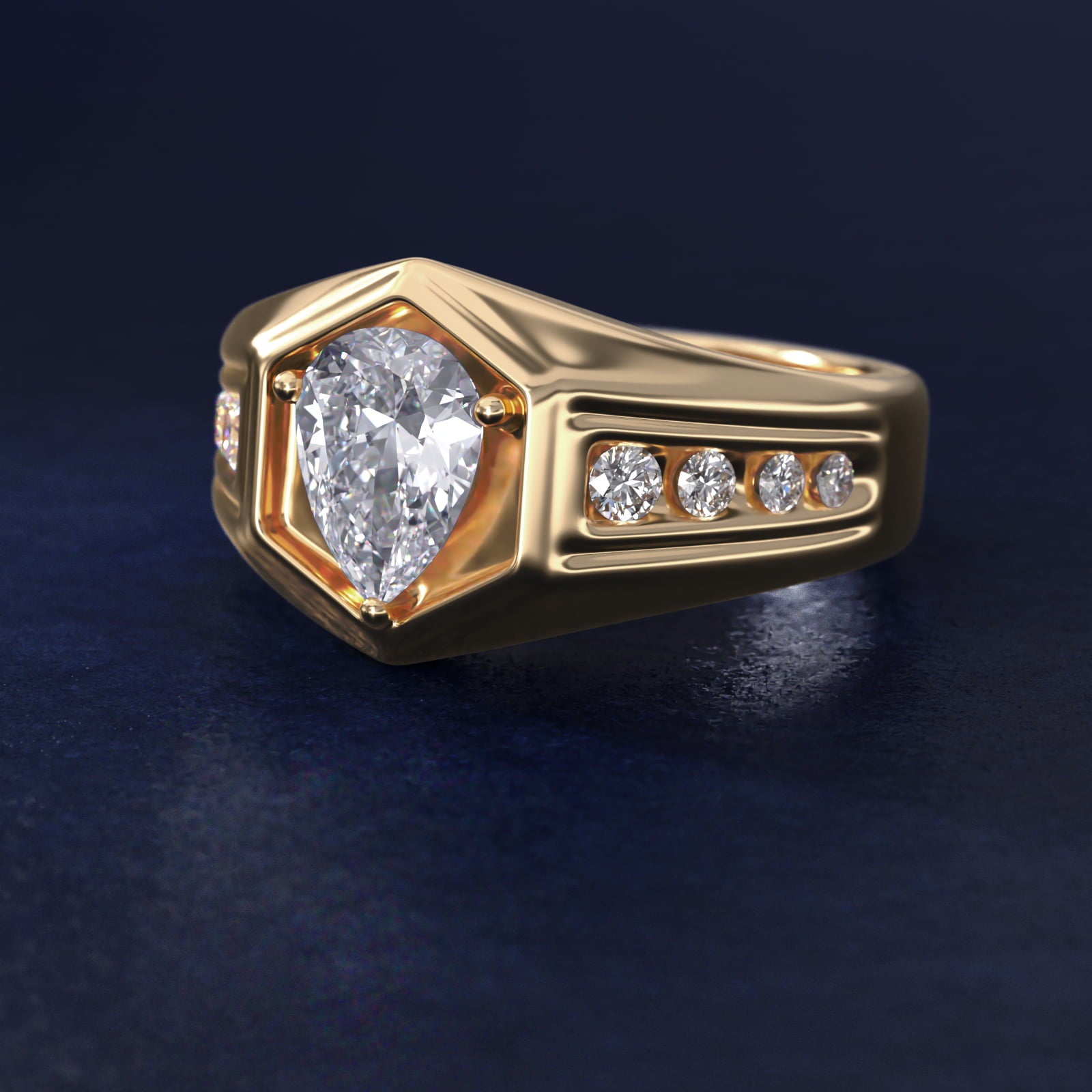 Hexagon – Pear Cut Diamond Signet Ring