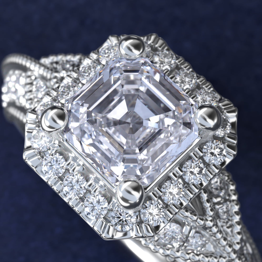 Vintage Milgrain Halo Asscher Diamond Engagement Ring
