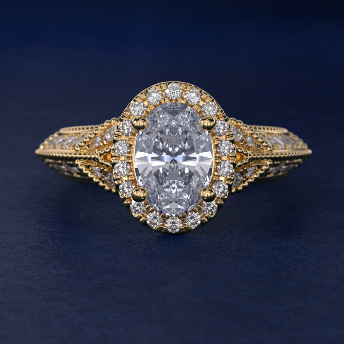 Vintage Milgrain Halo Oval Diamond Engagement Ring