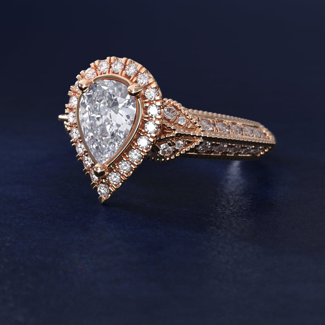 Vintage Milgrain Halo Pear Diamond Engagement Ring