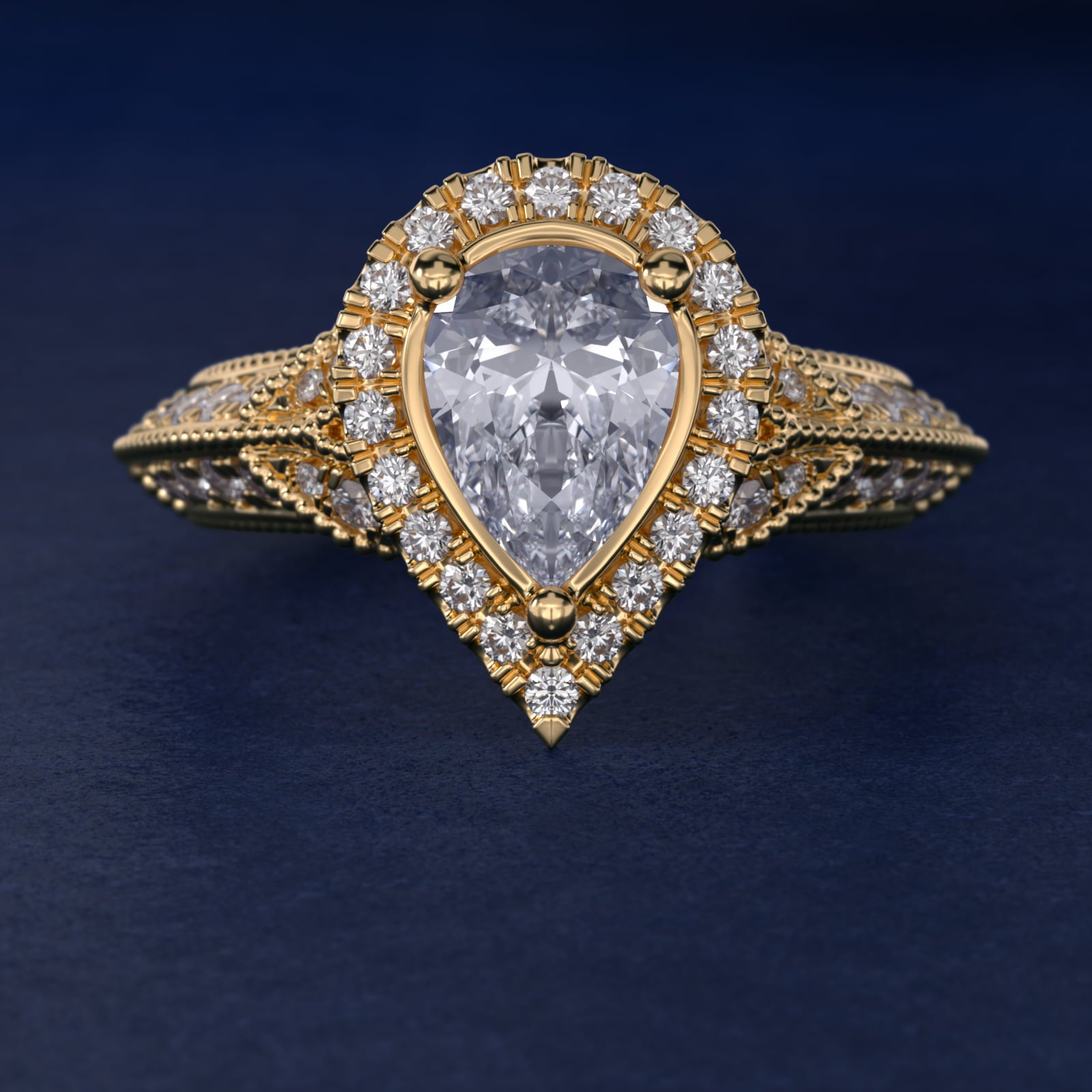 Vintage Milgrain Halo Pear Diamond Engagement Ring