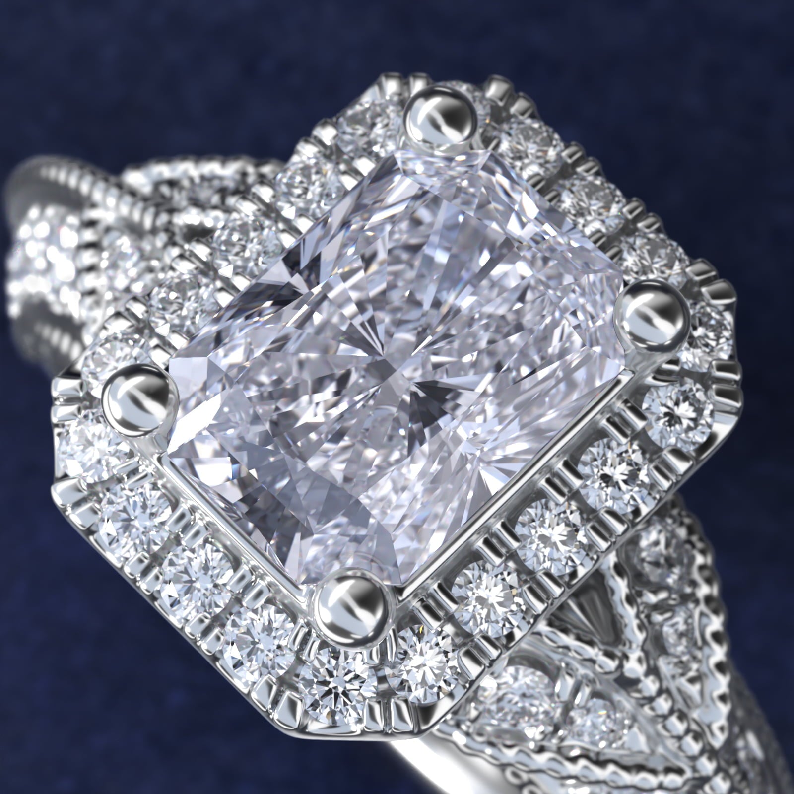 Vintage Milgrain Halo Radiant Diamond Engagement Ring