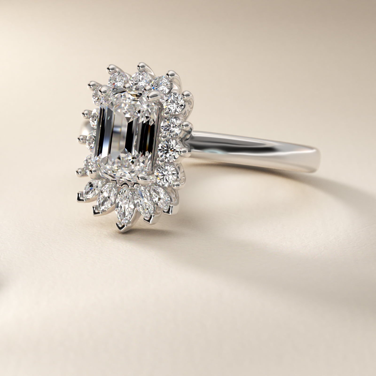 Royal Bloom Emerald Diamond Engagement Ring