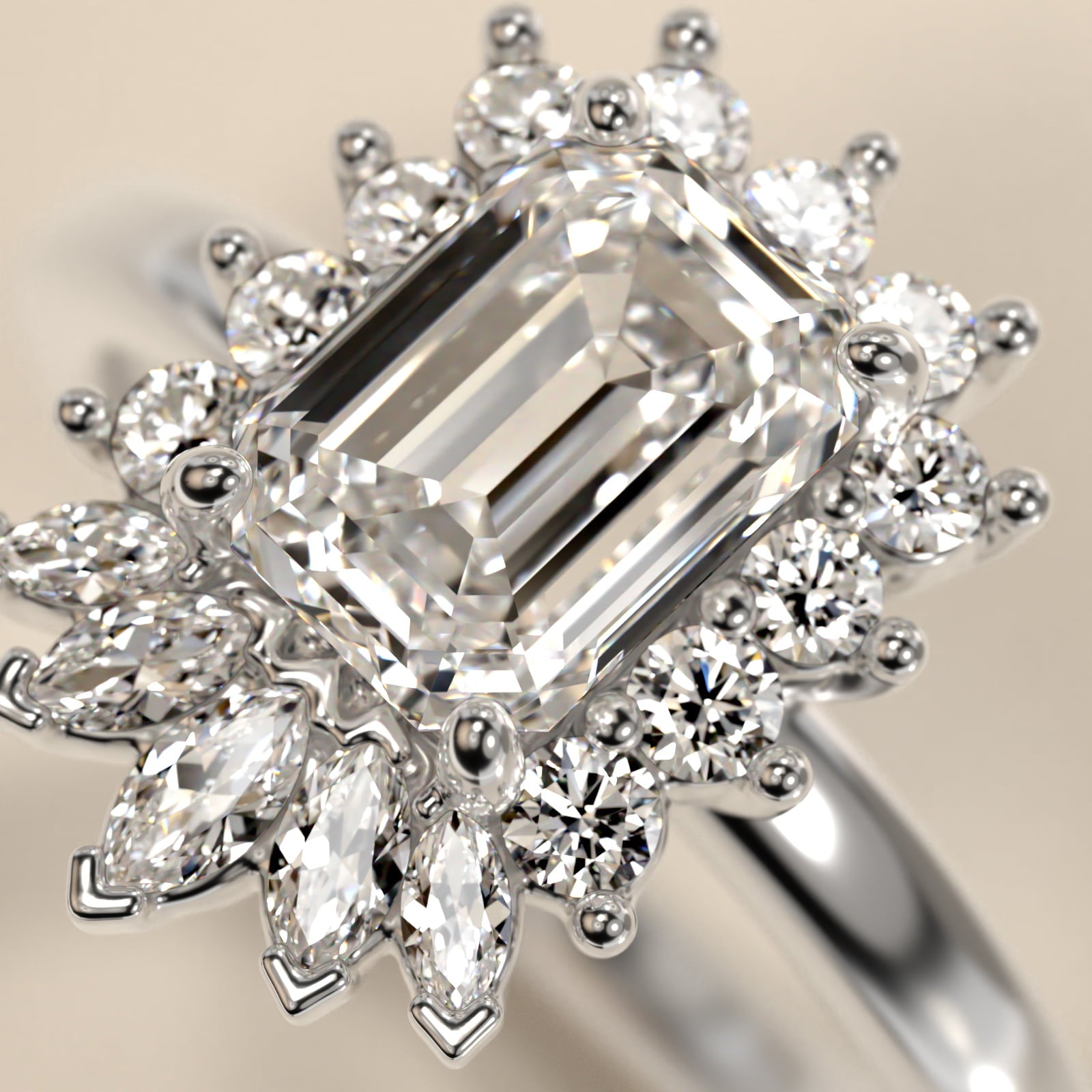 Royal Bloom Emerald Diamond Engagement Ring