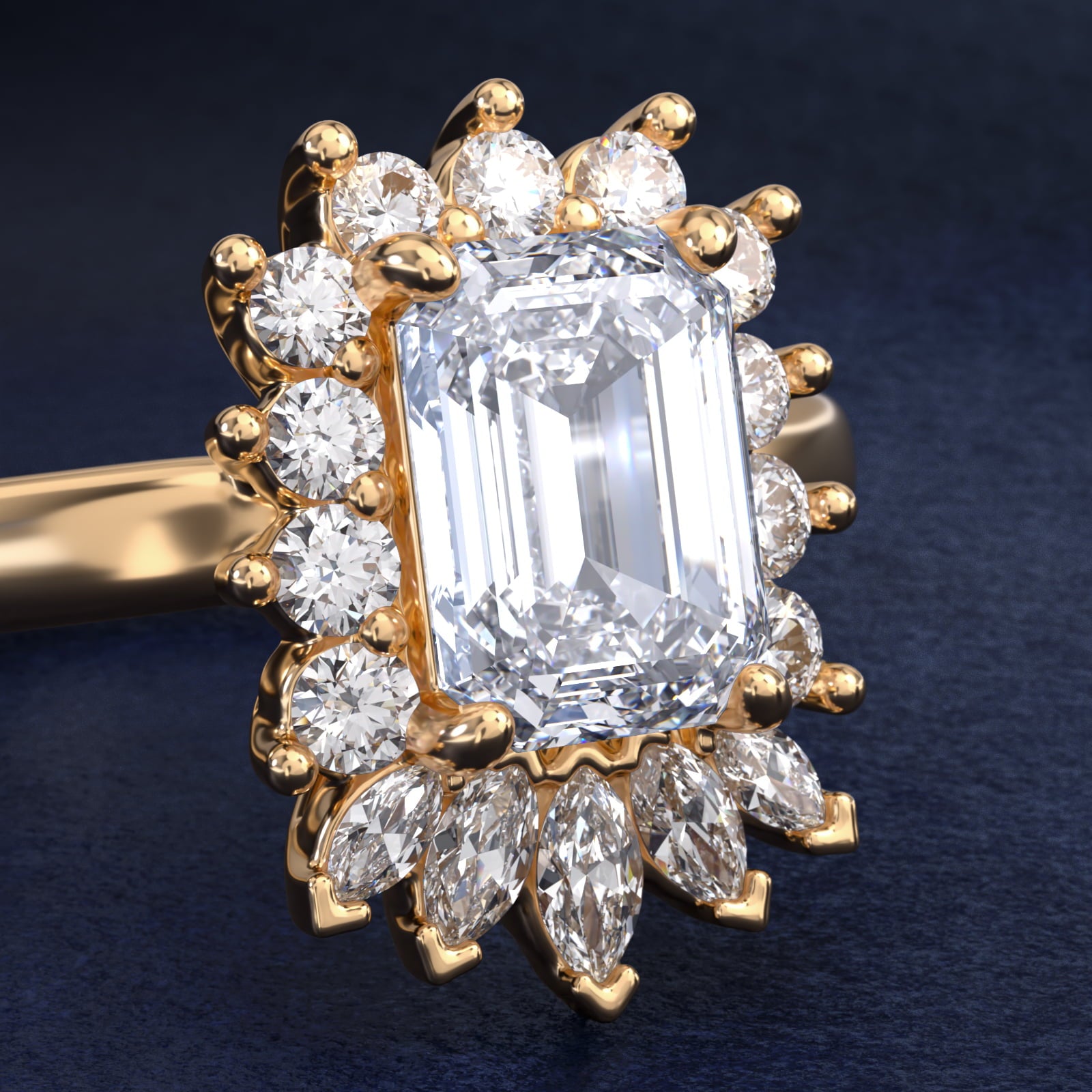 Royal Bloom Emerald Diamond Engagement Ring