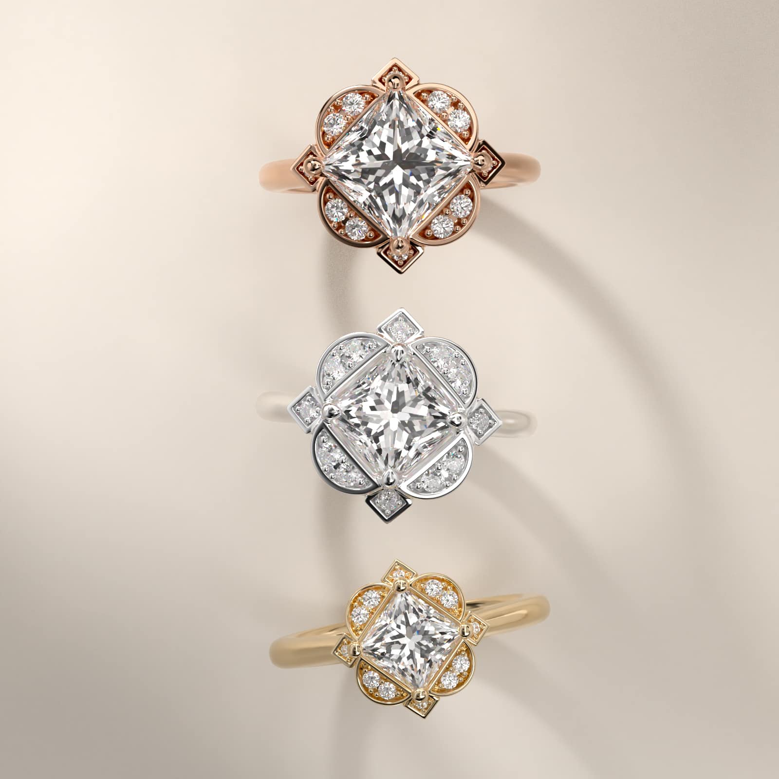 Celestial Bloom Princess Diamond Engagement Ring