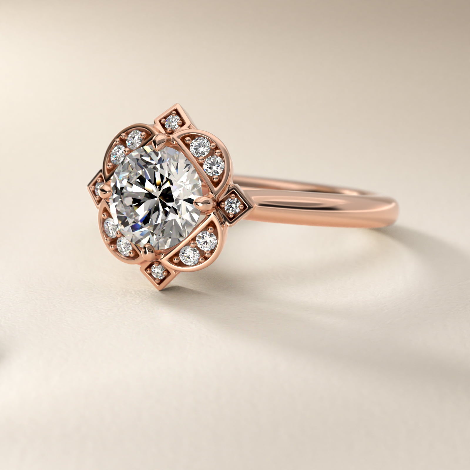 Celestial Bloom Round Diamond Engagement Ring