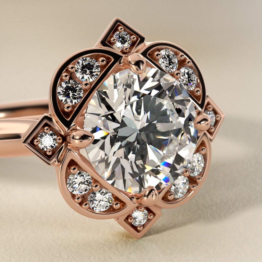 Celestial Bloom Round Diamond Engagement Ring