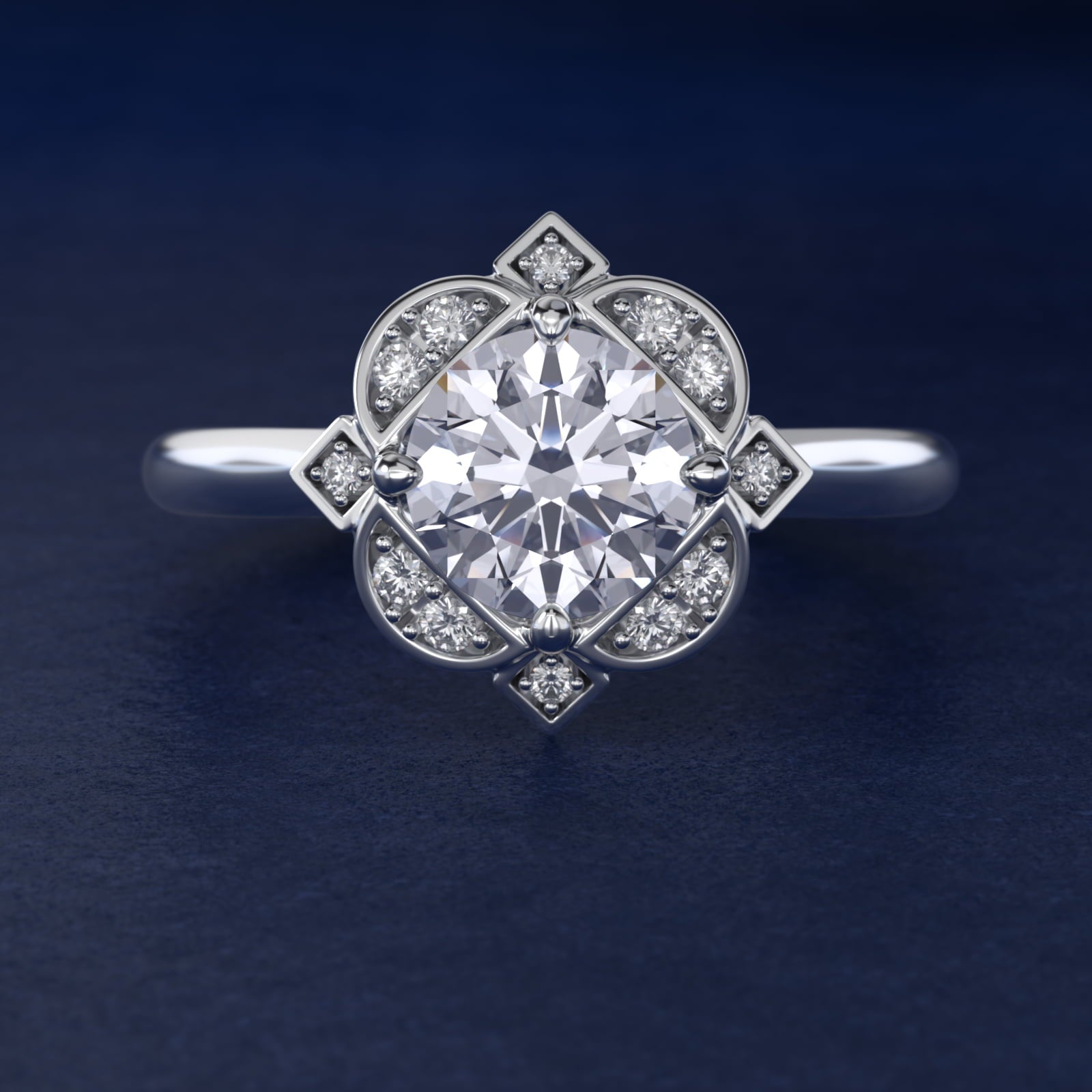Celestial Bloom Round Diamond Engagement Ring