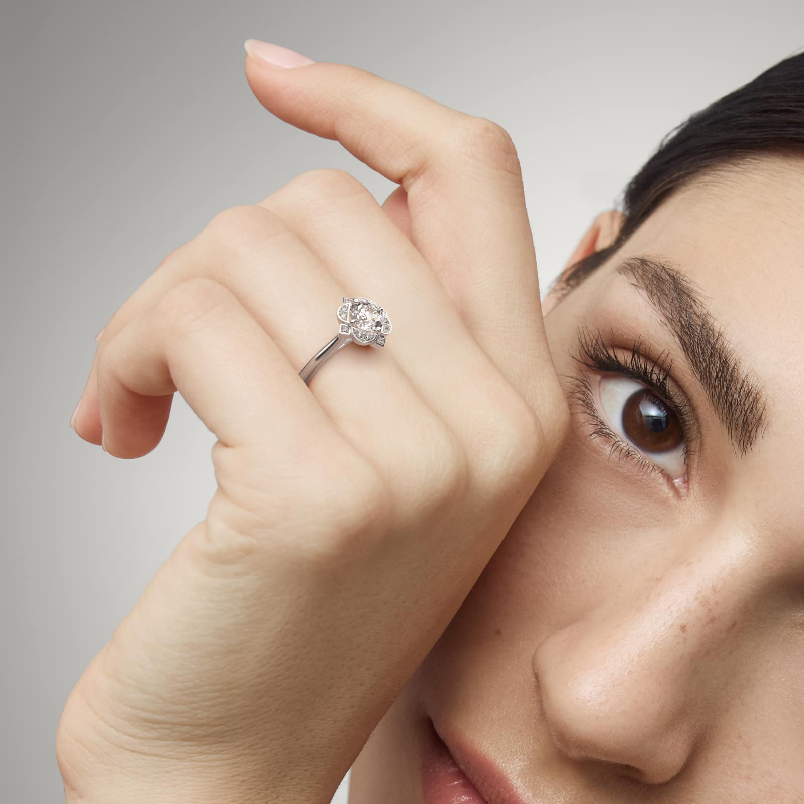 Celestial Bloom Round Diamond Engagement Ring