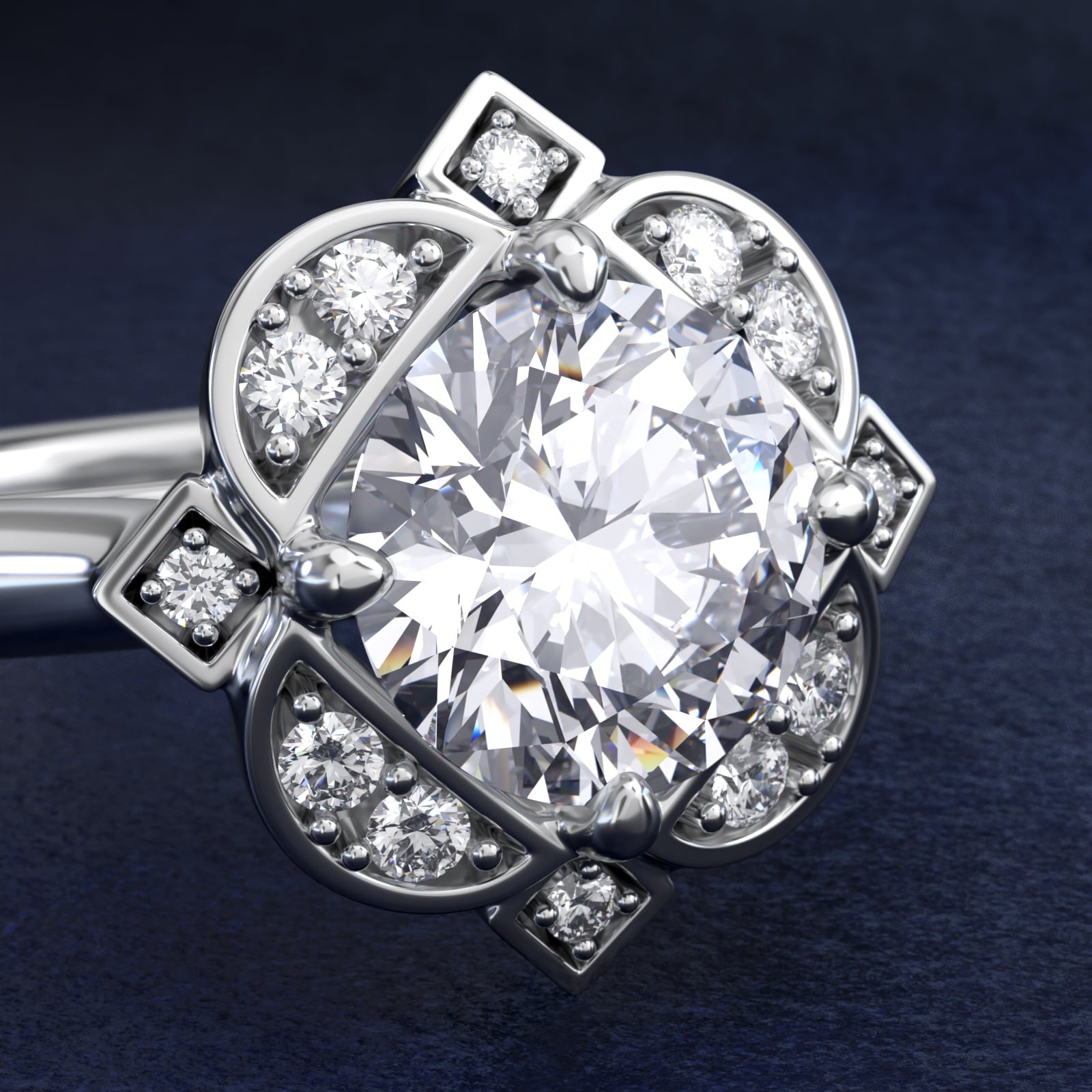 Celestial Bloom Round Diamond Engagement Ring
