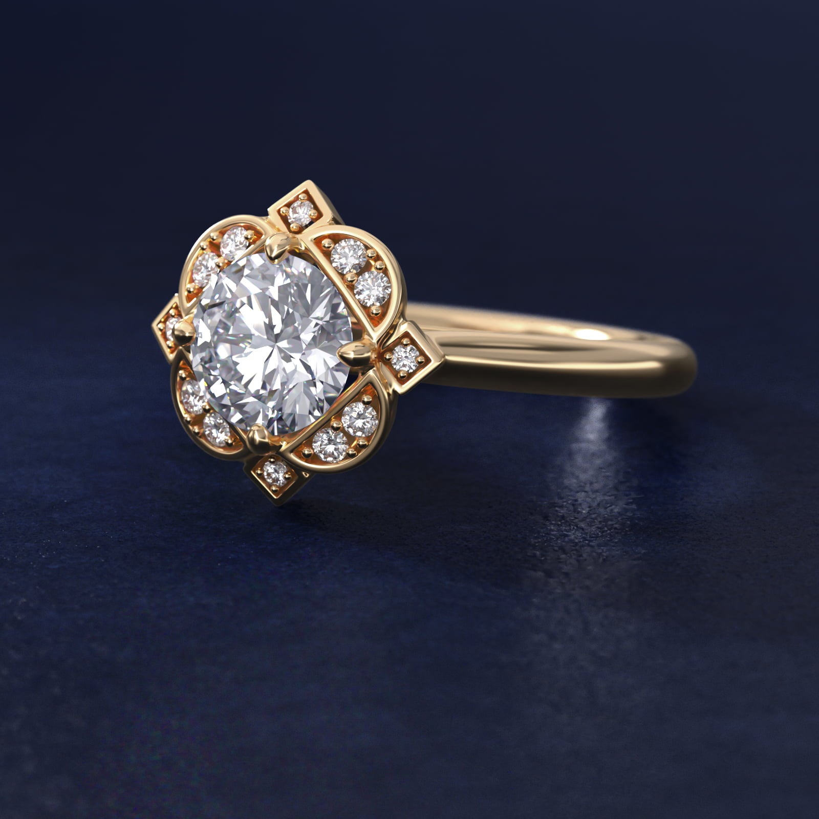 Celestial Bloom Round Diamond Engagement Ring