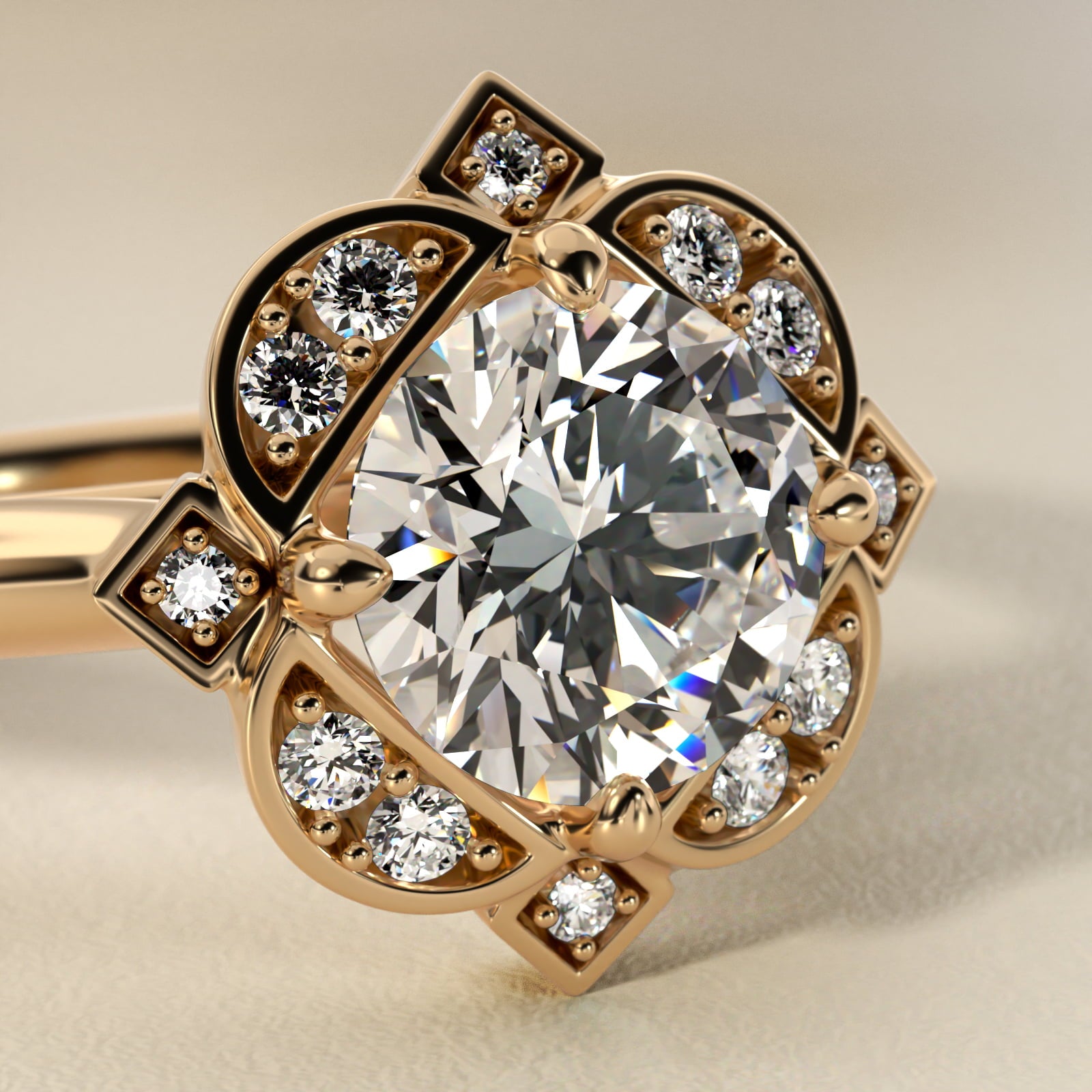 Celestial Bloom Round Diamond Engagement Ring