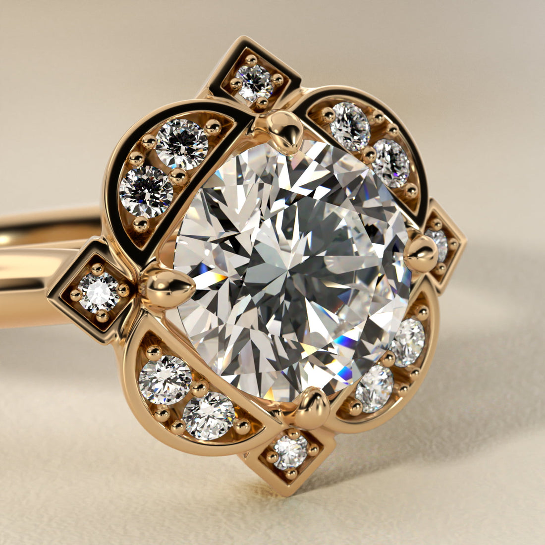 Celestial Bloom Round Diamond Engagement Ring