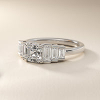 Escalating Baguette Side Stone Asscher Diamond Engagement Ring