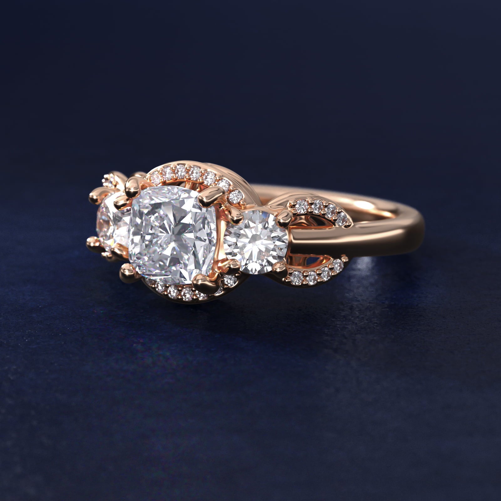 Pavé Silhouette Cushion-Cut Diamond Engagement Ring